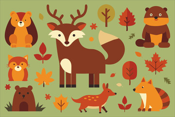set of forest animals