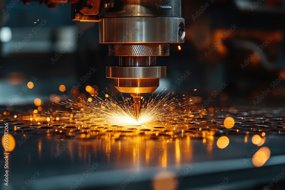 Aufkleber plasma cutting machine operating on metal sheet in factory