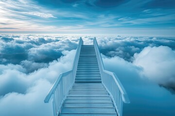 Stairway leading to a blue sky with clouds