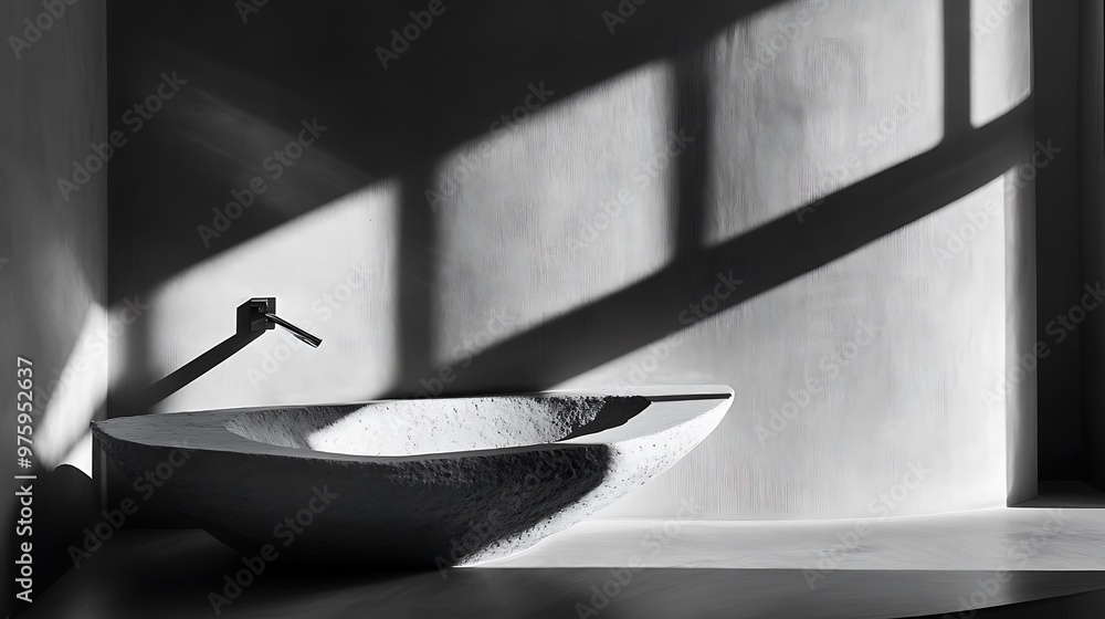 Sticker Stone Bathtub in a Minimalist Bathroom