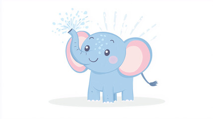 Fototapeta premium Cute cartoon elephant spraying water, simple flat illustration, white background