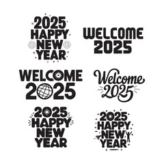 A collection of Happy New Year 2025, vectors, and illustrations with a white background.