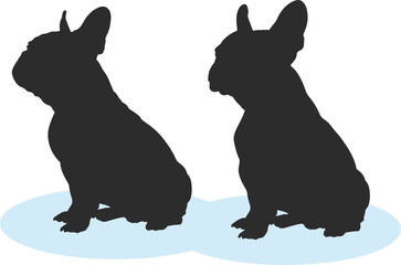 Silhouette set of French Bulldogs in sitting action.