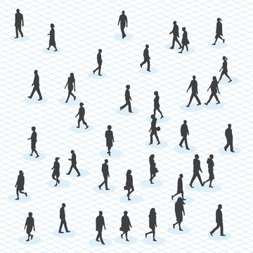 Silhouette isometric top view of people walking and standing.