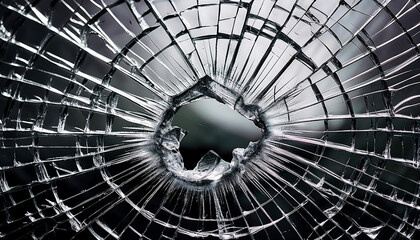 Obraz premium Create a high-resolution photograph of a shattered glass pane with intricate cracks radiating