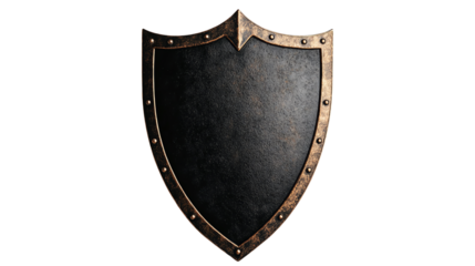 Medieval black metal shield with bronze trim