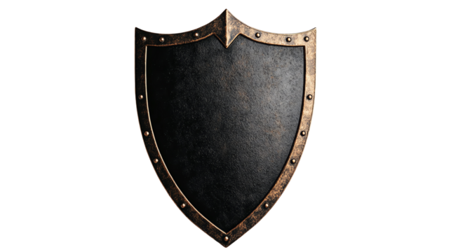 Medieval black metal shield with bronze trim