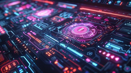 Fototapeta premium Futuristic Technology Interface with Glowing Lines and Circular Display