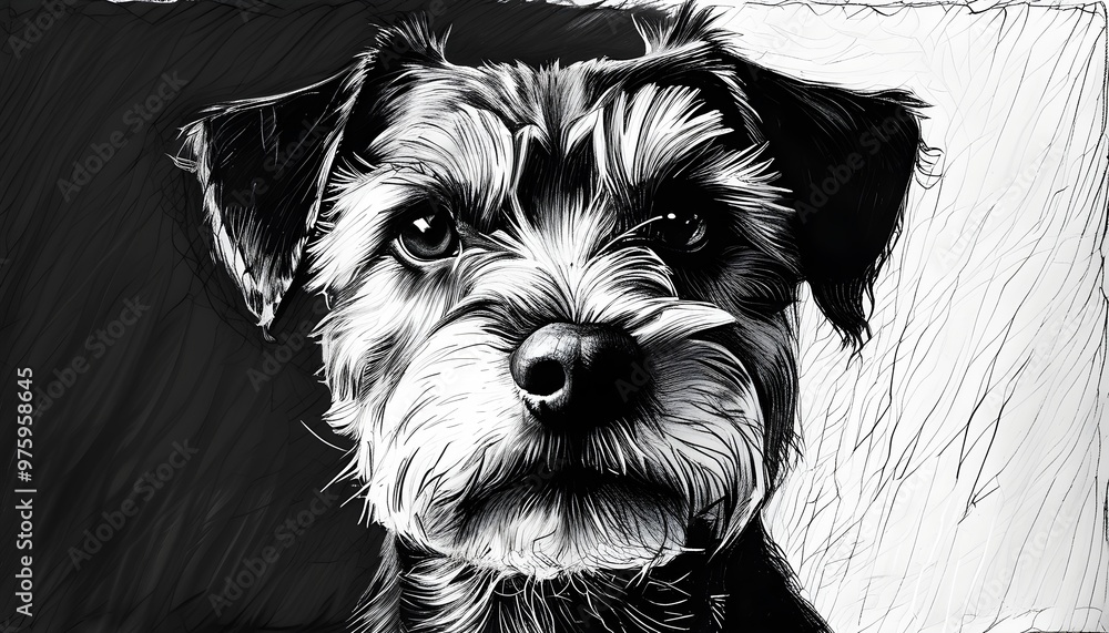 Wall mural elegant black and white sketch capturing the essence of a loyal dog