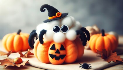 cotton spider for Halloween decor, creating a spooky and eerie,helloween art,helloween scene.Generative AI