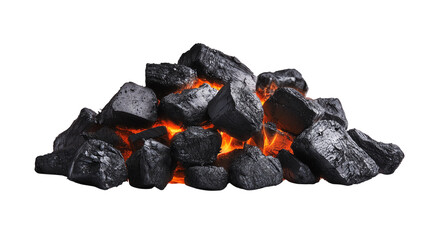 A pile of burning coal with glowing embers 
