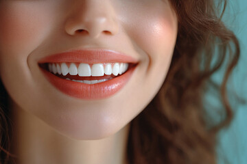 Obraz premium A woman with a big smile on her face, showing her teeth