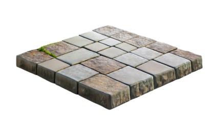 Close-up of a square paved surface composed of various stone tiles