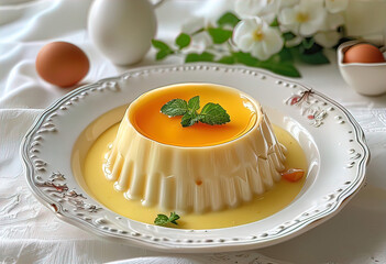 dish with vanilla custard for children, homemade recipes,