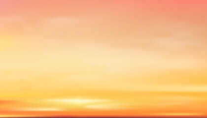 Sunset Sky Background,Autumn orange,yellow sunrise cloud over beach,Vector Summer sky with yellow,pink color in eveing,Nature landscape in winter sunlight,Cartoon Horizon Spring sundown by the Sea