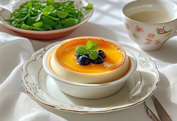 dish with vanilla custard for children, homemade recipes,