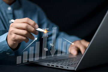 Quality increase and cost optimization for products or services to improve efficiency. Businessman...