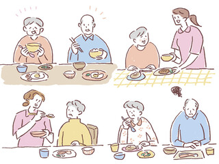 介護、福祉系のお仕事セット（食事、食事介助、ご飯）  © POMO@Ymo