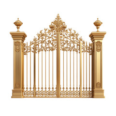 Fototapeta premium Elegant gold gate with intricate ornamental details, flanked by two ornate pillars, symbolizing luxury 