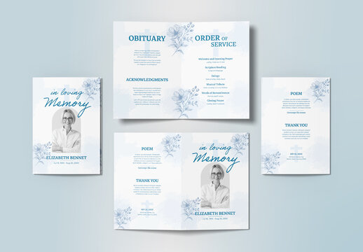 Floral Funeral Program Invitation Brochure Template