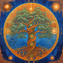 Naklejka premium sacred tree of life, sacred geometric patterns
