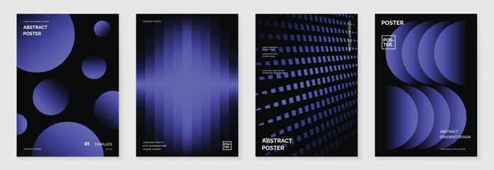 Modern gradient poster background vector set. Minimalist style cover template with monotone perspective geometric prism shapes collection. Ideal design for social media, cover, banner, flyer.