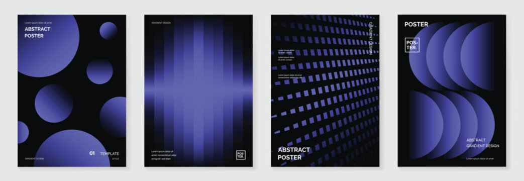 Modern gradient poster background vector set. Minimalist style cover template with monotone perspective geometric prism shapes collection. Ideal design for social media, cover, banner, flyer.