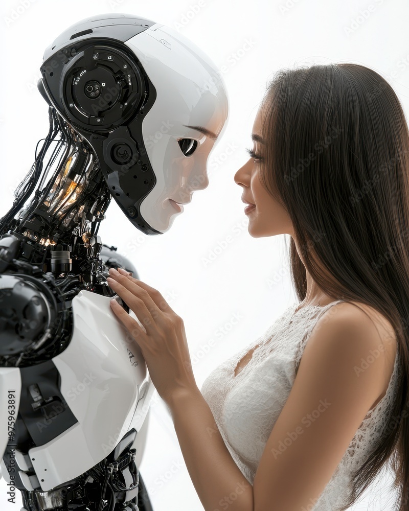 Aufkleber Artificial Intelligence Advanced Android Robot Interacts Virtual Assistant Collaborative Workspace