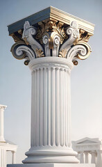 Naklejka premium white greek column on a white background, richly decorated capital with an ornament