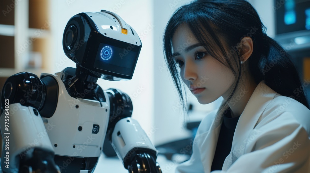 Poster Artificial Intelligence Advanced Robot and Filipino Virtual Assistant Collaborate Modern Workspace
