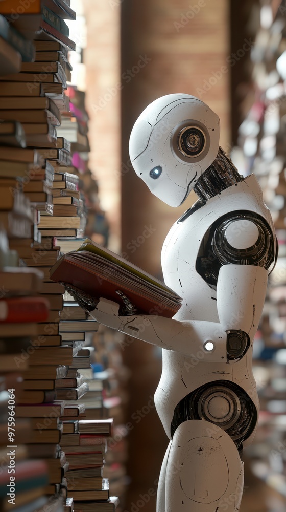 Poster Robot Advanced Android Exploring Books in a Library During an Afternoon of Knowledge Gathering