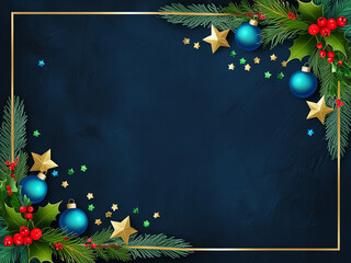a colorful christmas border with mistletoe, snowman and little lamps tumblr, navy background for flat screen with generative ai