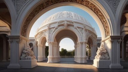 white sculpture arch in the renaissance style, round arch,