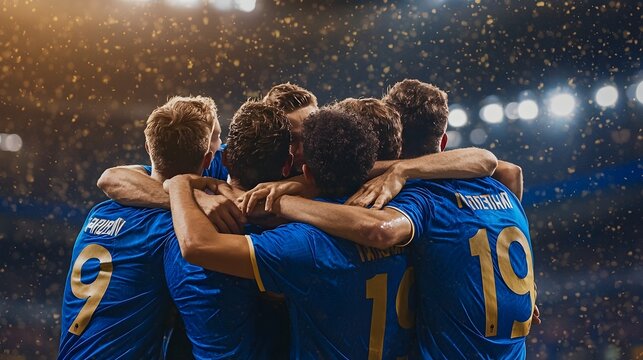 Victorious Sports Team Celebrating Championship Win at Stadium