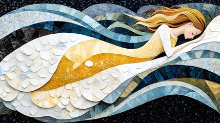 Obraz premium Enchanting Mermaid Resting in the Serene Underwater Dreamscape