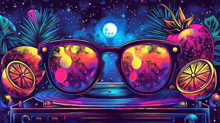 Retro disco party 90s stickers. Trendy patches, labels, logos for a fun music party. Vinyl, musical instruments, cocktails drawn in doodle groovy style