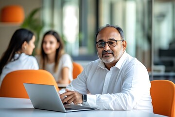 Corporate Professional Working On Laptop In Office.