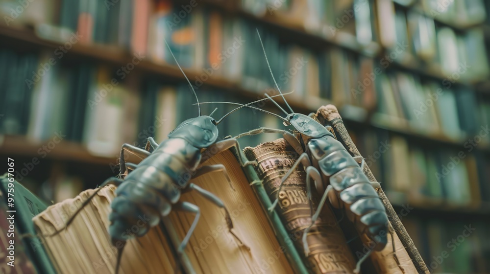 Wall mural silverfish in the library