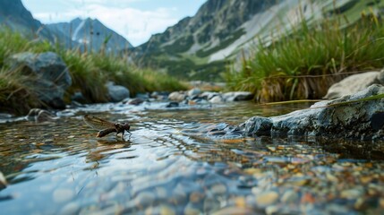 Naklejka premium stonefly near river wallpaper