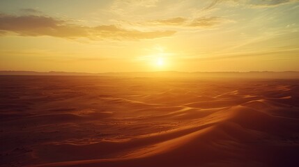 Golden Desert Sunset Casting Long Shadows Across Vast Open Sky Landscape