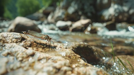 Obraz premium stonefly near river wallpaper