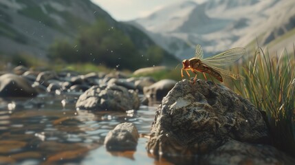Fototapeta premium stonefly near river wallpaper