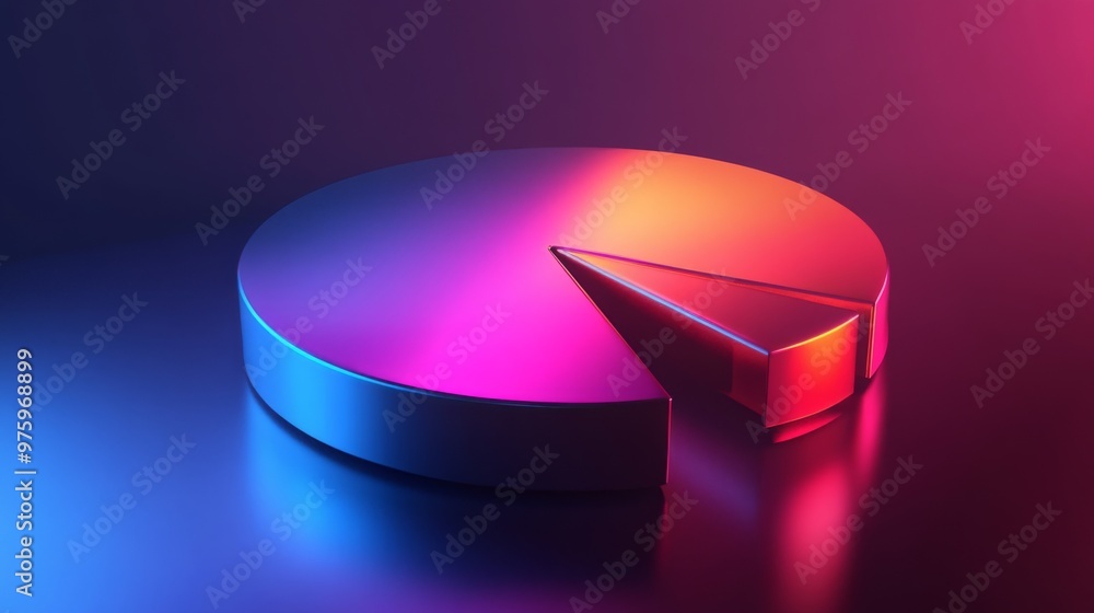 Poster an abstract 3d pie chart with metallic textures and gradient colors, floating in a digital space. th