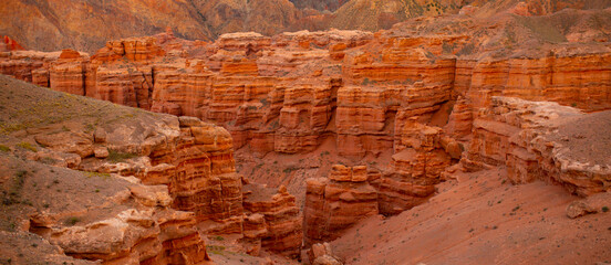 Natural unusual landscape red canyon of unusual beauty is similar to the Martian landscape, the Charyn canyon