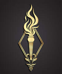 torch logo 3d gold art deco stile symbol
