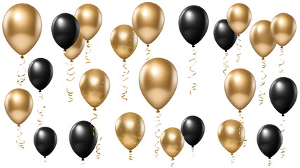 Gold and Black Balloons Isolated on White or Transparent Background (PNG)