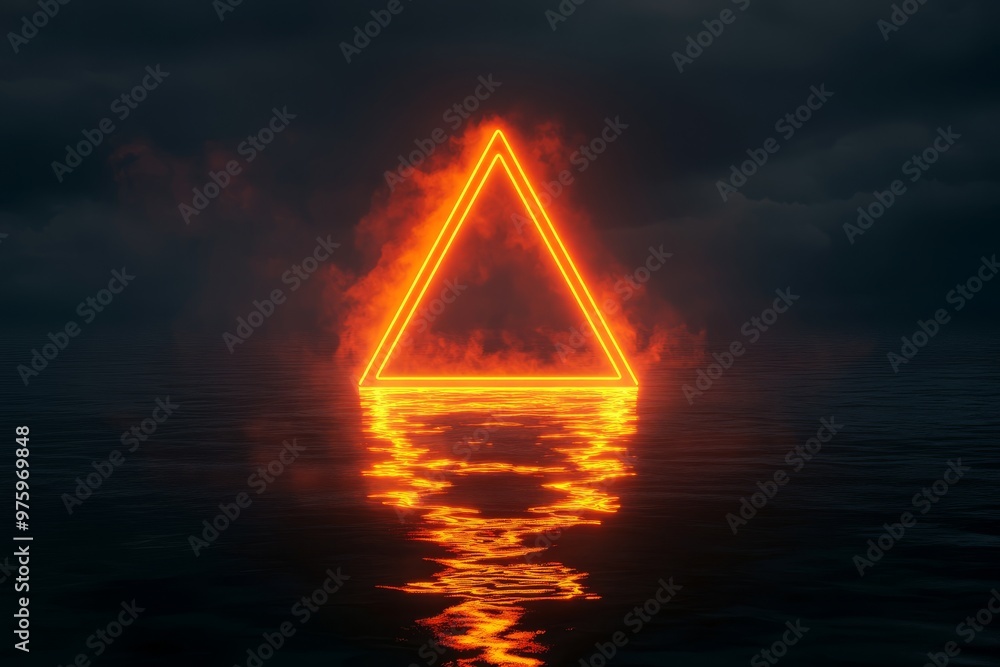 Poster a captivating triangular tunnel emits warm orange light against a shadowy backdrop of intricate tech