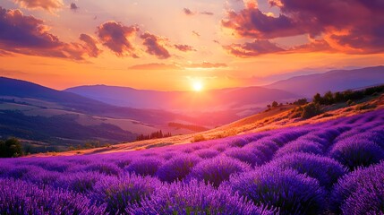 Serene Lavender Sunset Landscape with Vibrant Purple and Orange Hues