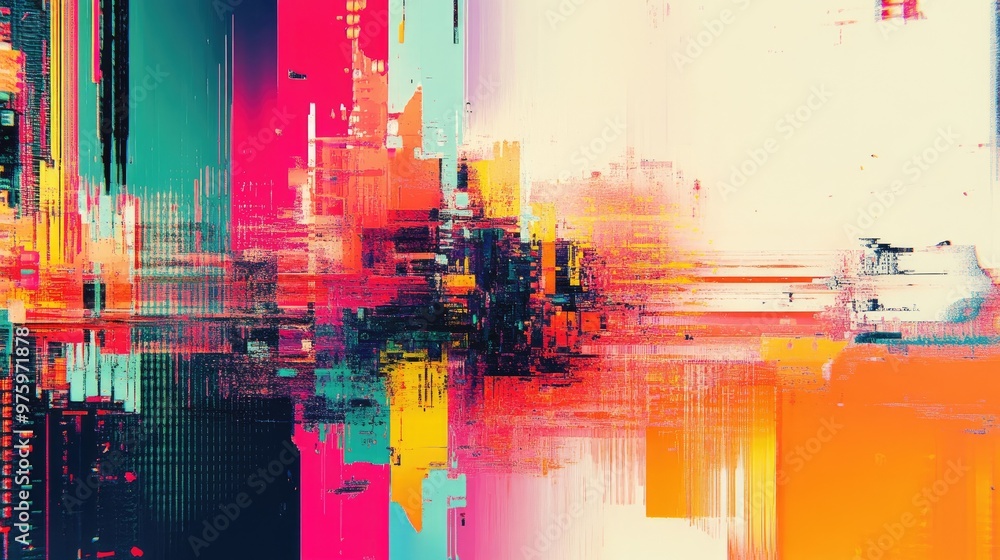 Poster abstract glitch art with pixelated patterns