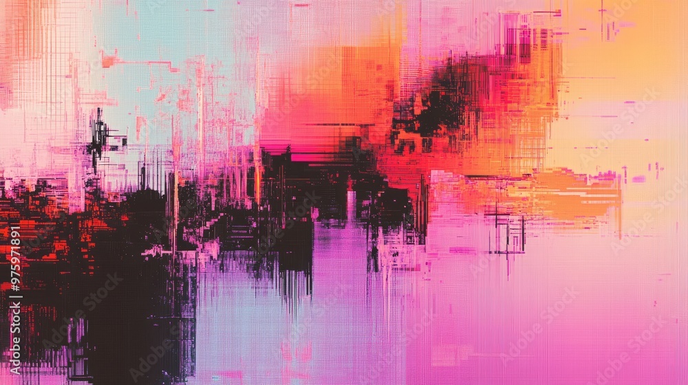 Poster abstract glitch art with pixelated patterns